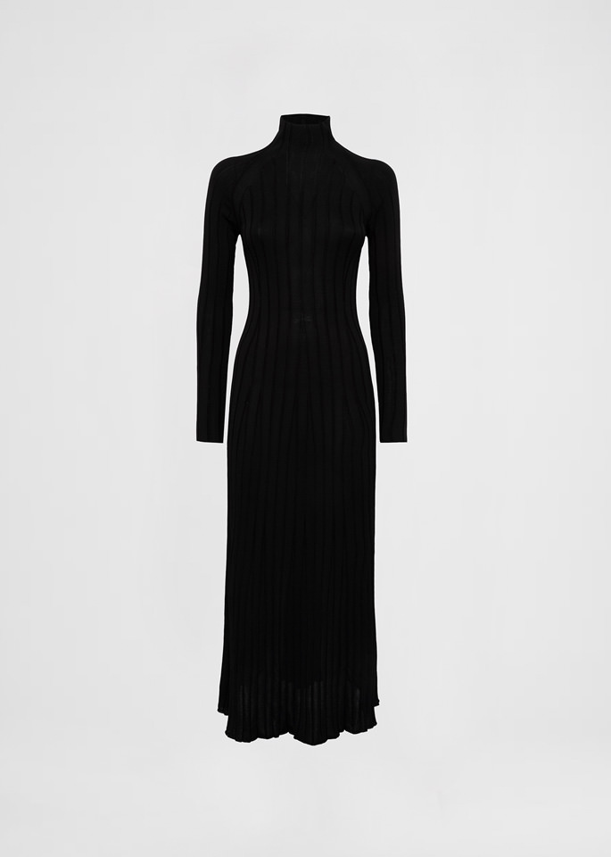 DEL CORE: TURTLENECK MIDI RIBBED VISCOSE DRESS