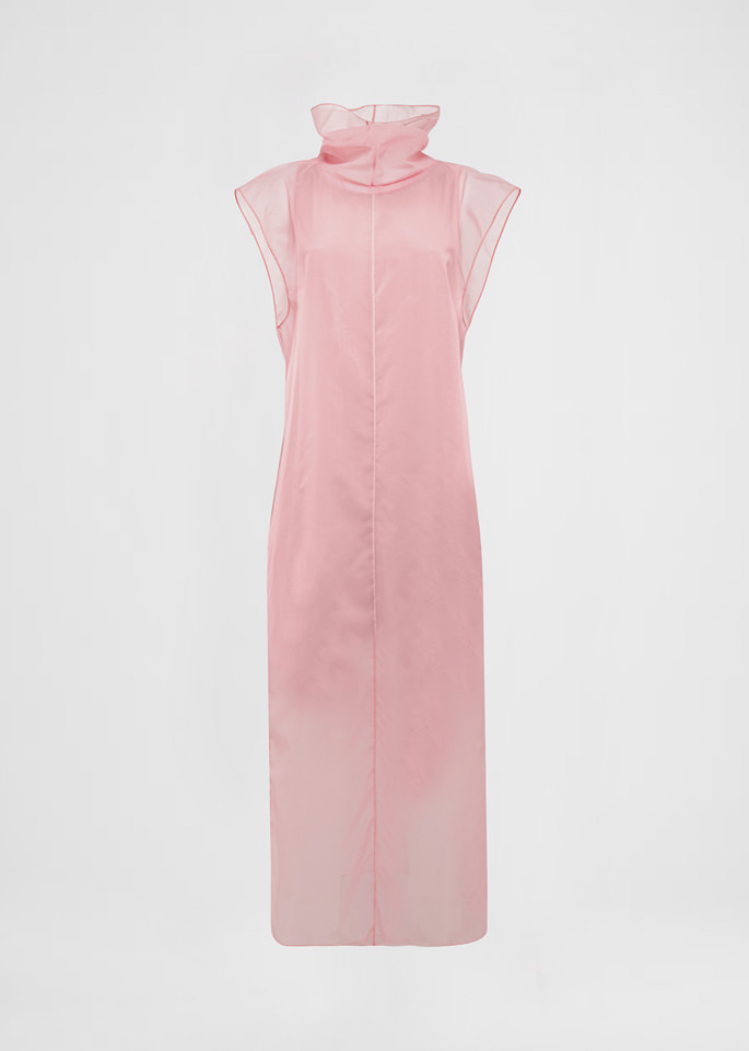 DEL CORE: SLEEVELESS TURTLENECK DRESS IN NYLON ORGANZA