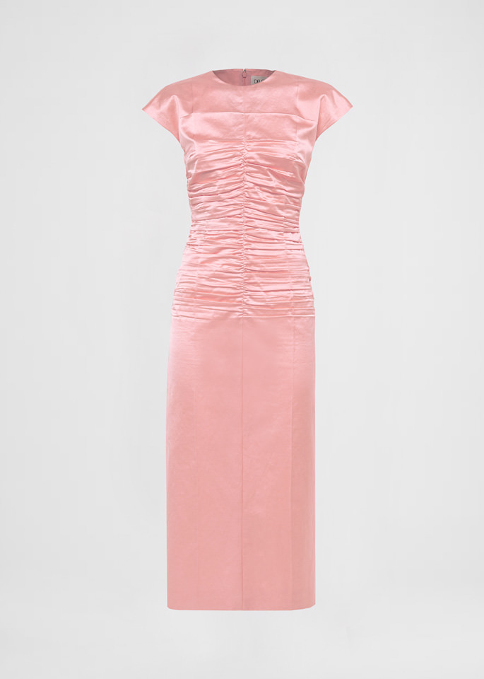 DEL CORE: SHEATH MIDI DRESS IN VISCOSE SATIN WITH PRESSEDDRAPING EFFECT