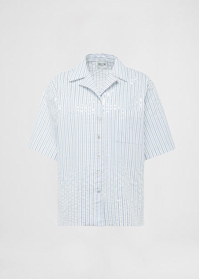 DEL CORE: BOWLING SHIRT IN COTTON POPLIN WITH DEGRADESEQUINS EMBROIDERY