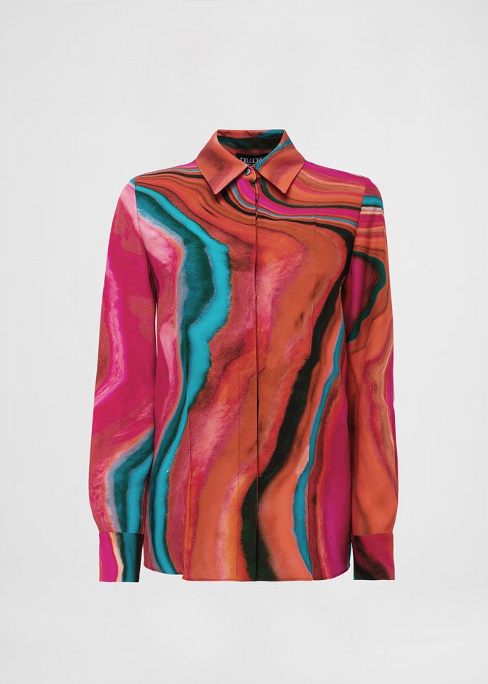 DEL CORE: CLASSIC CREPE SATIN PRINTED SHIRT WITH CREASE DETAIL