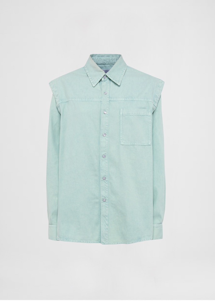 DEL CORE: BOXY DENIM SHIRT WITHDETACHABLE SLEEVES AND CHESTPOCKET