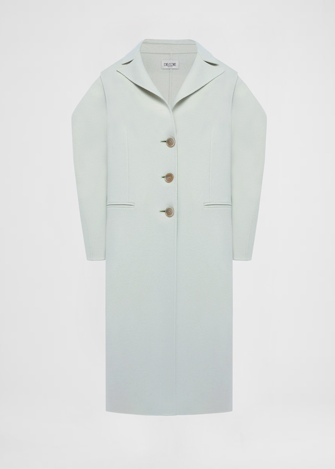 DEL CORE: DOUBLE FACE WOOL COAT WITH DETACHABLE SCULPTEDSLEEVES