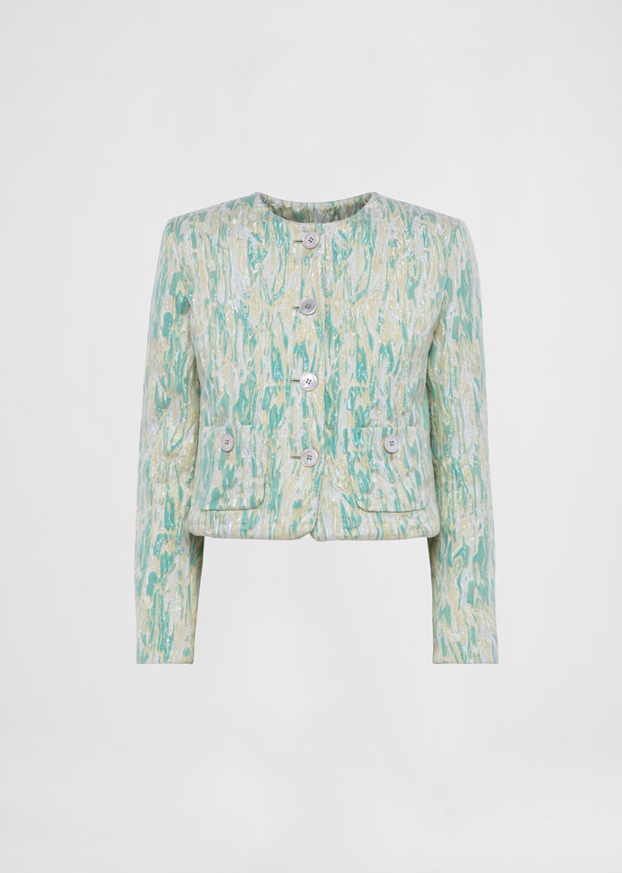 DEL CORE: CROPPED BOLERO JACKET IN SILK JAQUARD