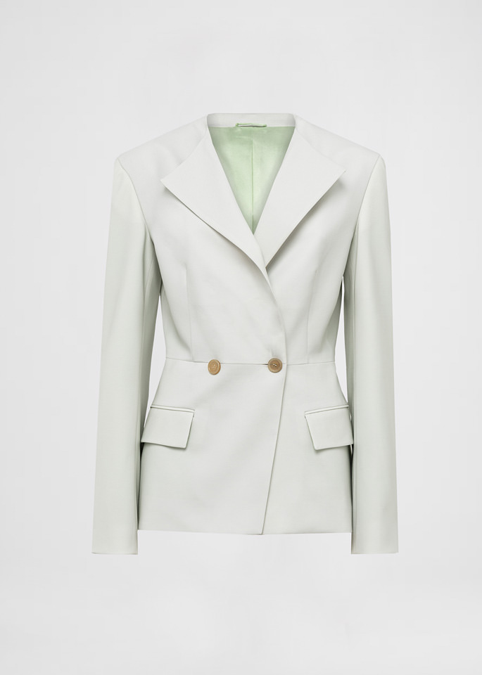 DEL CORE: DOUBLE BREASTED FITTED STRETCH WOOL JACKET WITH NOTCH LAPEL