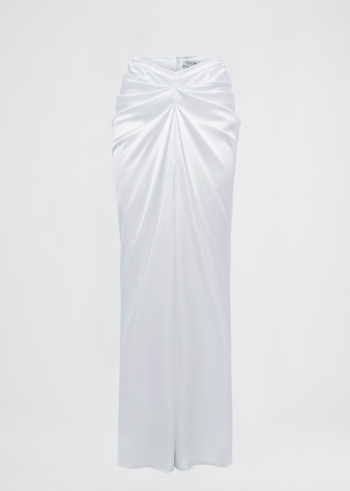 DEL CORE: EVENING SKIRT IN CREPE SATIN WITH GATHERED FRONTAL DETAIL AND BACK SLIT