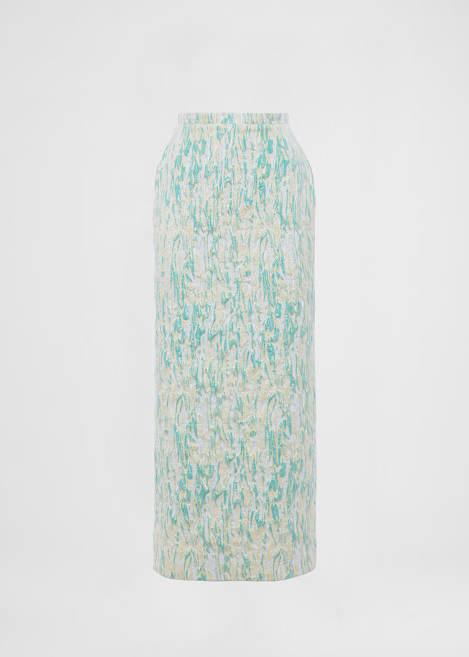 DEL CORE: LONG HIGH WAISTED PENCIL SKIRT IN SILK JACQUARD