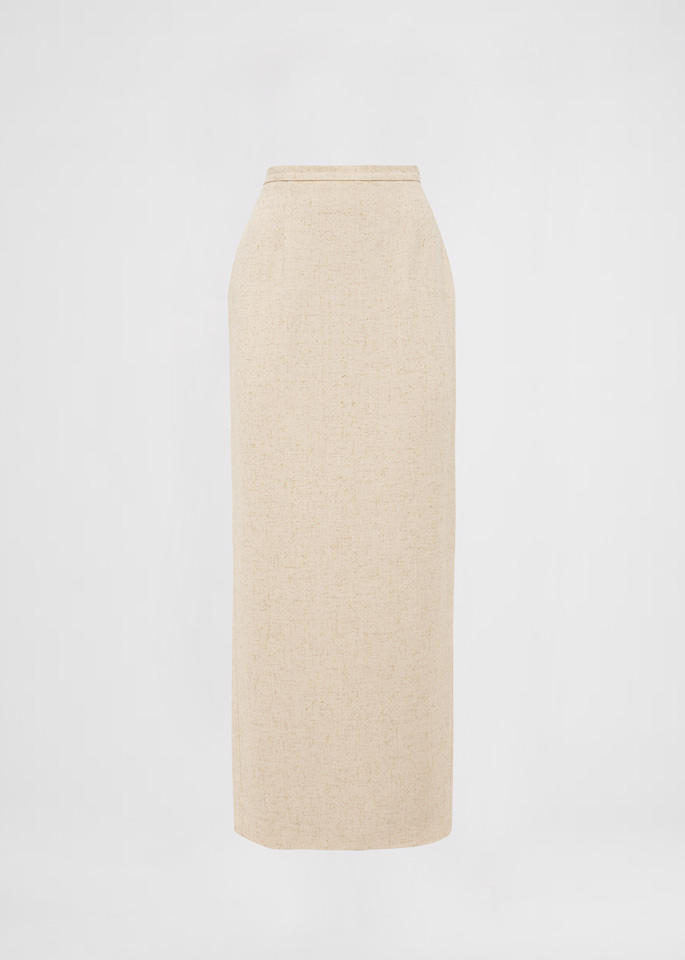 DEL CORE: LONG HIGH WAISTED PENCIL SKIRT IN TWEED NATTE'