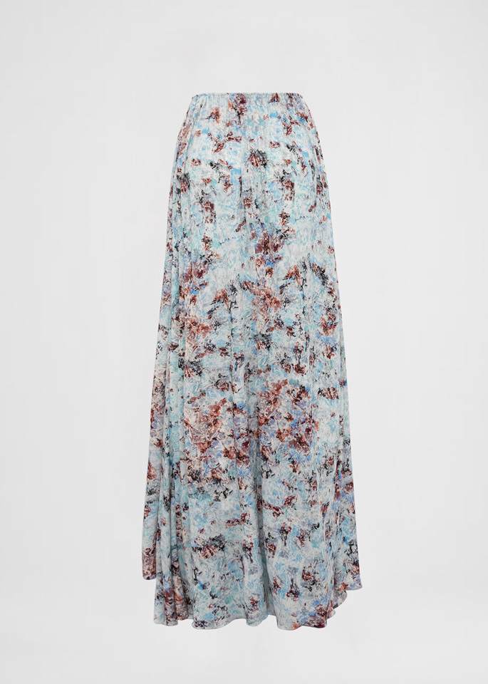 DEL CORE: LONG GATHERED PRINTED CREPE JERSEY SKIRT