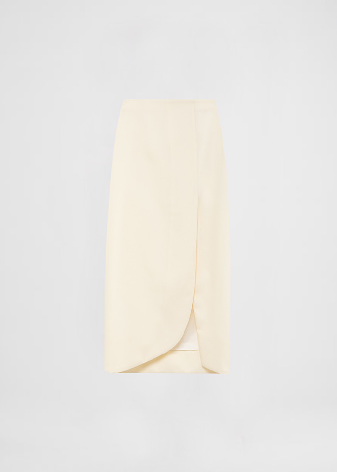 DEL CORE: TULIP TUBINO SKIRT IN WOOL WITH CURVED FRONT SPLIT