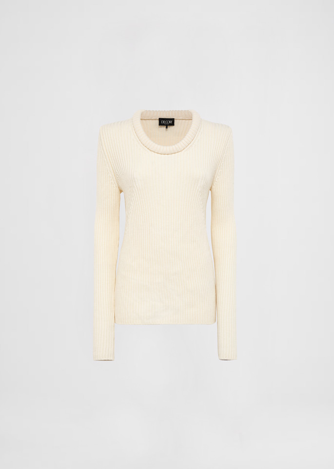 DEL CORE: FITTED WOOL CASHMERE BLEND RIBBED SWEATER WITH TUBOLARROUND OPEN NECK