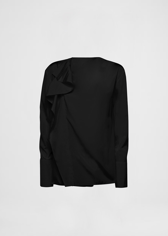 DEL CORE: LONGSLEEVE TOP IN TAFFETTA WITHRUFFLE DETAIL