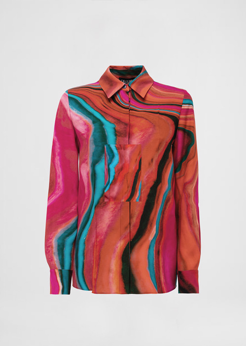 DEL CORE CLASSIC CREPE SATIN PRINTED SHIRT WITH CREASE DETAIL