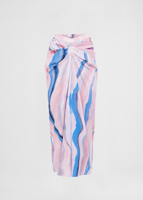 DEL CORE MIDI SKIRT IN PRINTED CREPE SATIN WITH GATHERED FRONTAL DETAIL AND BACK SLIT