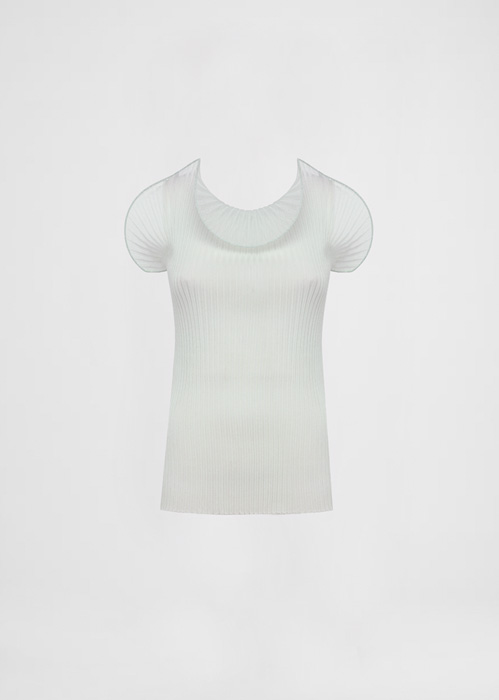 DEL CORE: SLEEVELESS SWEATER WITH WIRE RUFFLE DETAIL AT FRONT BODY