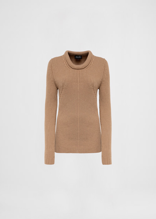 DEL CORE: FITTED WOOL CASHMERE BLEND RIBBED SWEATER WITH TUBOLARROUND OPEN NECK