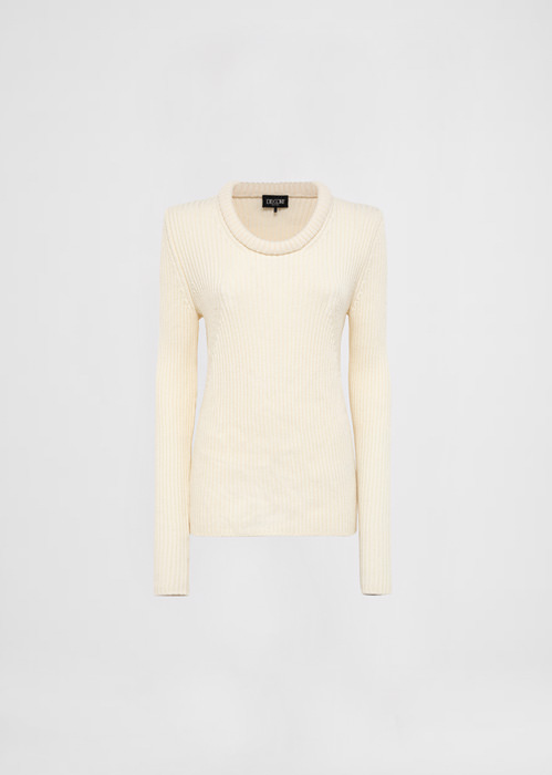 DEL CORE: FITTED WOOL CASHMERE BLEND RIBBED SWEATER WITH TUBOLARROUND OPEN NECK