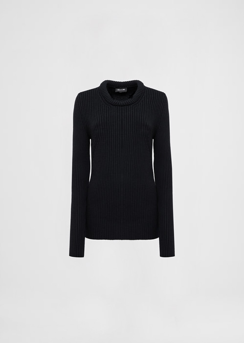 DEL CORE: FITTED WOOL CASHMERE BLEND RIBBED SWEATER WITH TUBOLARROUND OPEN NECK