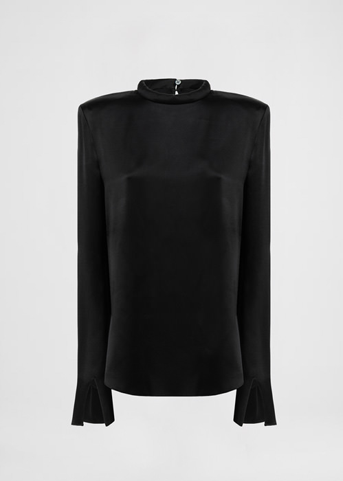 DEL CORE LONGSLEEVE TOP WITH PADDED NECKLINE DETAIL IN CREPE SATIN