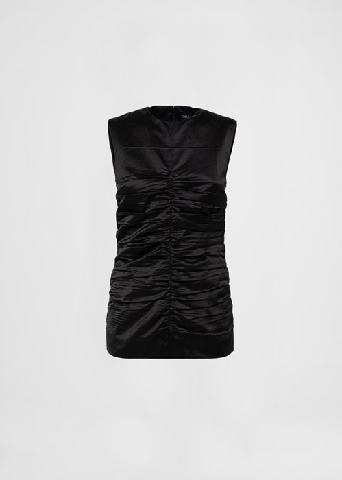 DEL CORE SLEEVELESS TOP IN VISCOSE SATIN WITH PRESSED DRAPING EFFECT