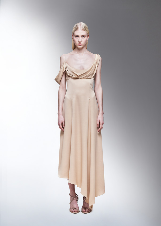 DEL CORE: ASYMMETRICAL DRESS WITH DRAPED NECKLINE