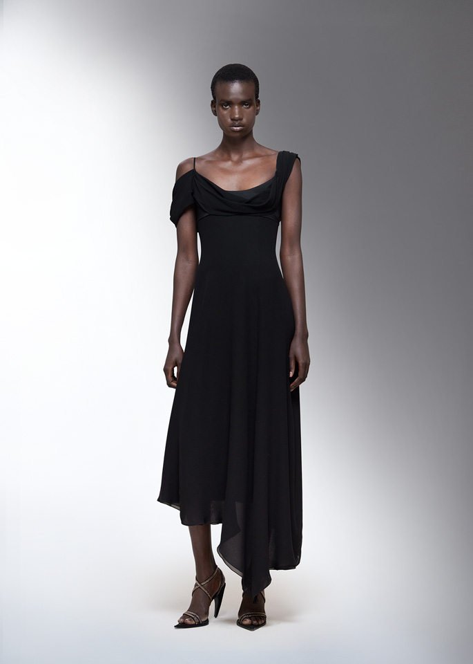 DEL CORE: ASYMMETRICAL DRESS WITH DRAPED NECKLINE