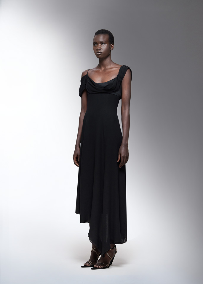 DEL CORE: ASYMMETRICAL DRESS WITH DRAPED NECKLINE