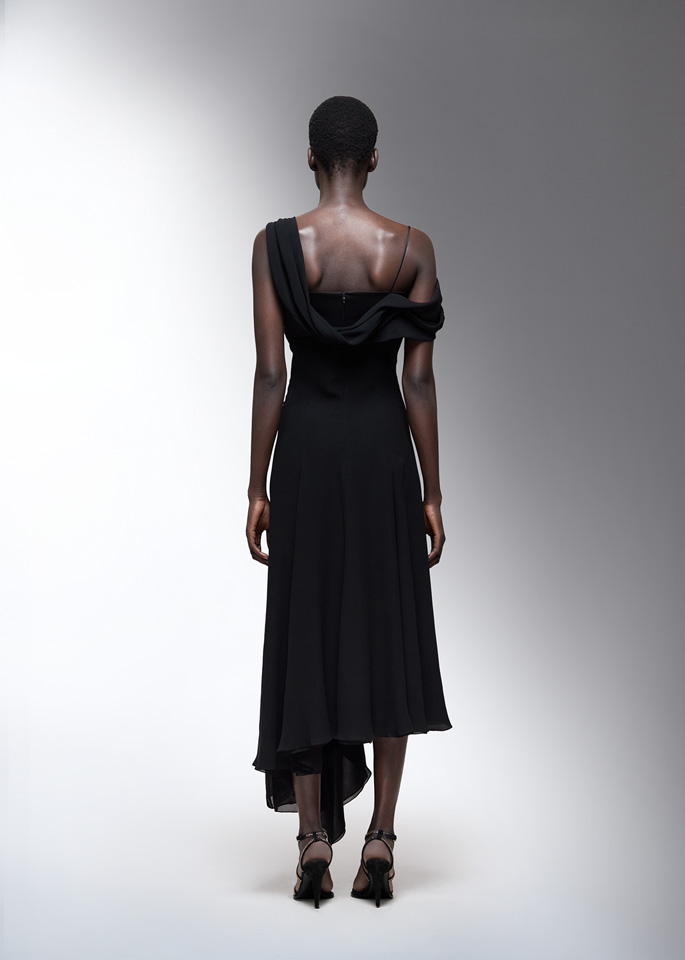 DEL CORE: ASYMMETRICAL DRESS WITH DRAPED NECKLINE